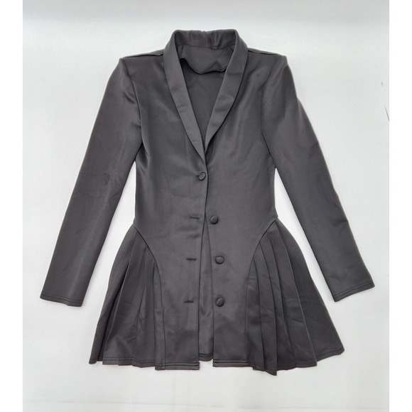 Black Pleated Blazer Dress Mini Jacket Button Up Party Cocktail - Picture 1 of 16